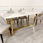 Load image into Gallery viewer, Lucien 1.8 Gold Dining Table with Pandora Gold Sintered Stone Top
