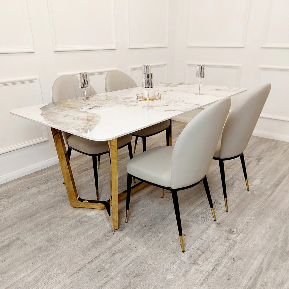 Lucien 1.8 Gold Dining Table with Pandora Gold Sintered Stone Top