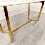 Load image into Gallery viewer, Lucien 1.8 Gold Dining Table with Pandora Gold Sintered Stone Top
