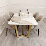 Load image into Gallery viewer, Lucien 1.8 Gold Dining Table with Pandora Gold Sintered Stone Top
