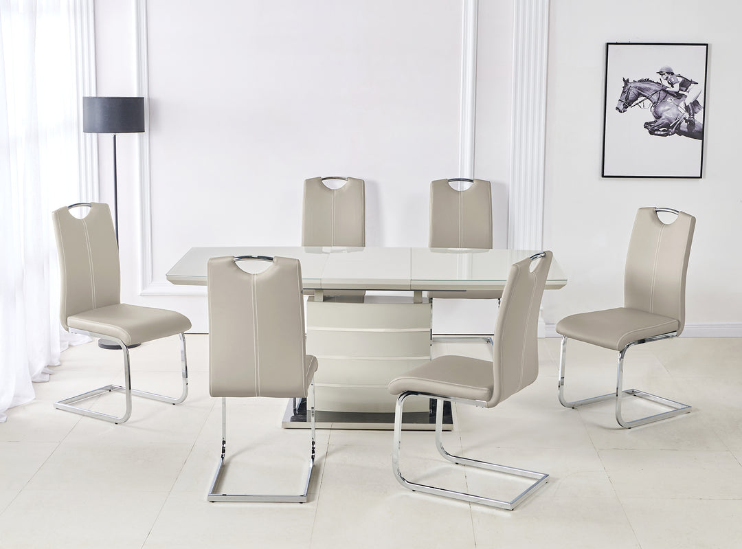 Milan Cappuccino Extending Dining Table + 6 Milan Chairs