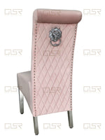 Load image into Gallery viewer, Sofia Pink Colour Chrome Leg Lion Knocker Dining Chair
