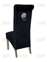 Load image into Gallery viewer, Sofia Black Colour Chrome Leg Lion Knocker Dining Chair
