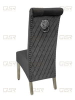 Load image into Gallery viewer, Sofia Grey Colour Chrome Leg Lion Knocker Dining Chair
