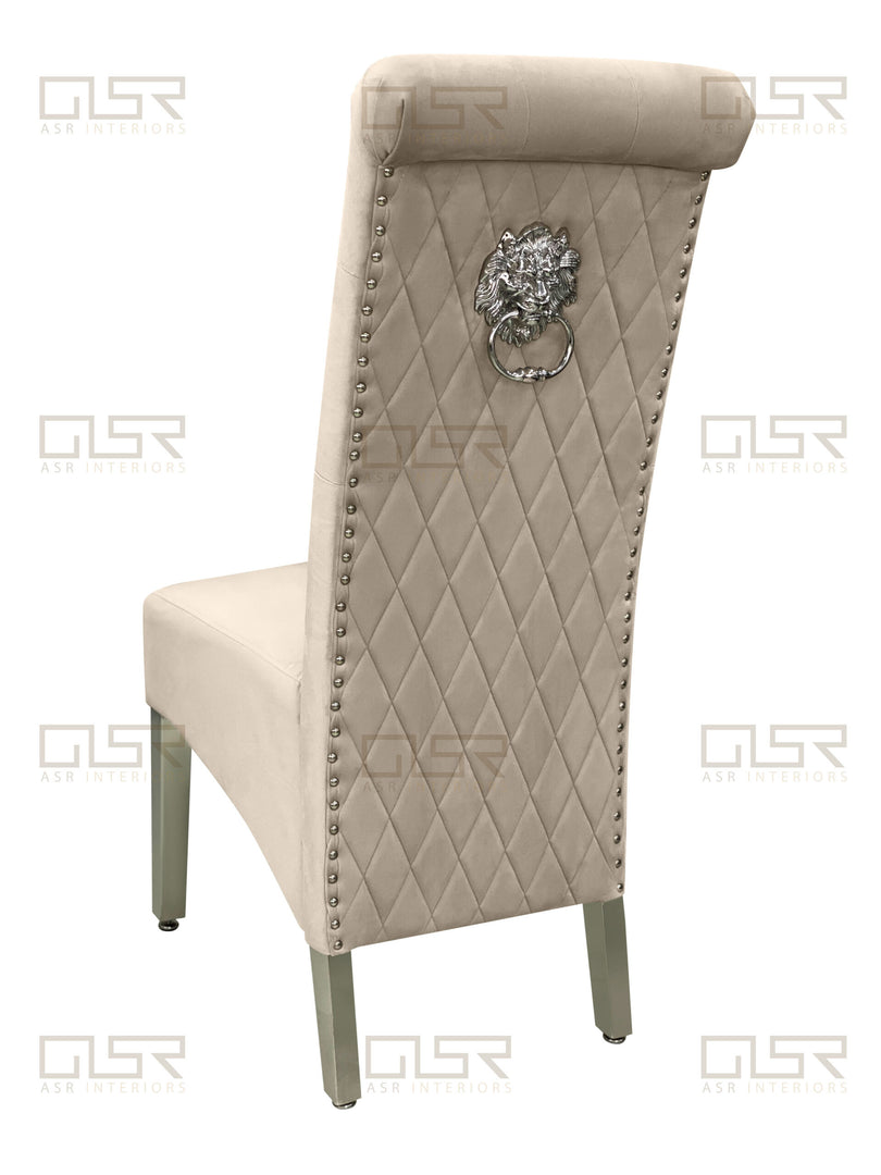 Sofia Mink Colour Chrome Leg Lion Knocker Dining Chair