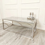 Load image into Gallery viewer, Stella Chrome Coffee Table with Stomach Ash Grey Sintered Top
