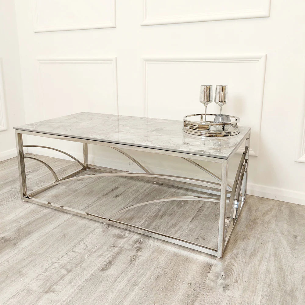 Stella Chrome Coffee Table with Stomach Ash Grey Sintered Top