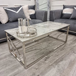 Load image into Gallery viewer, Stella Chrome Coffee Table with Stomach Ash Grey Sintered Top
