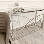 Load image into Gallery viewer, Stella Chrome Console Table with Stomach Ash Grey Sintered Top
