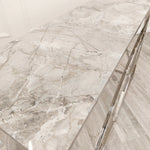 Load image into Gallery viewer, Stella Chrome Console Table with Stomach Ash Grey Sintered Top
