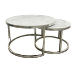 Load image into Gallery viewer, Cato Nest of 2 Short Round Coffee Silver Tables with Polar White Sintered Stone Tops
