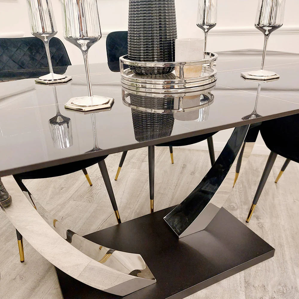 **PROMO** - Venus 1.6 Chrome Dining Table with Black Sintered Stone Top