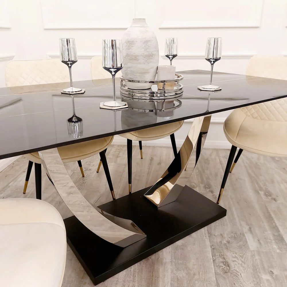 **PROMO** - Venus 1.6 Chrome Dining Table with Black Sintered Stone Top