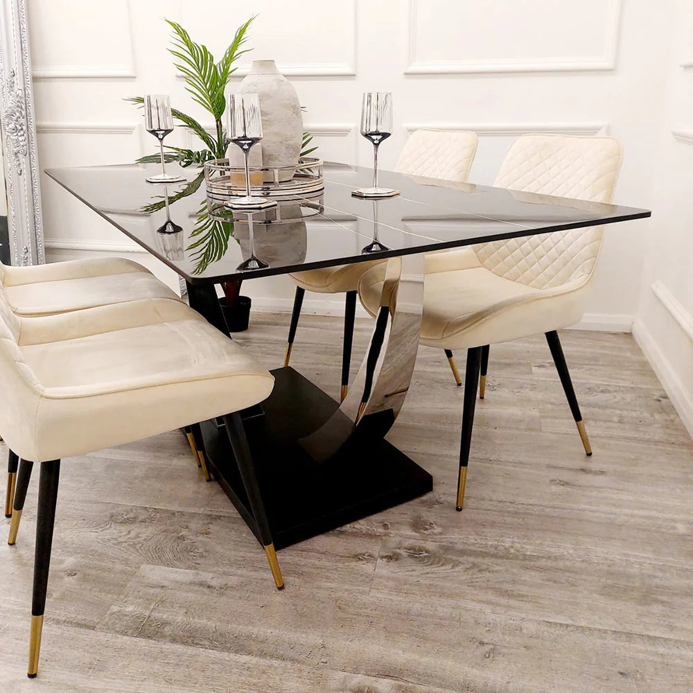 **PROMO** - Venus 1.6 Chrome Dining Table with Black Sintered Stone Top