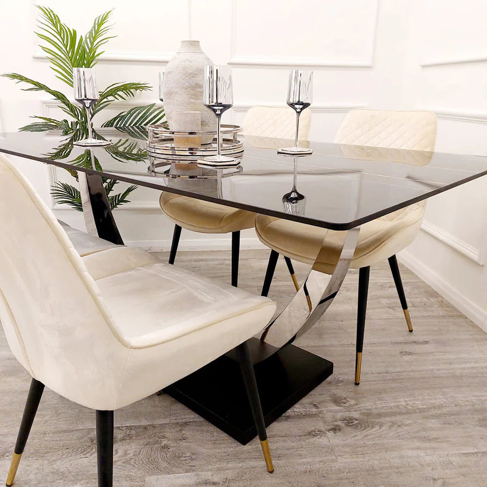 **PROMO** - Venus 1.6 Chrome Dining Table with Black Sintered Stone Top