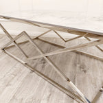 Load image into Gallery viewer, Vesta Chrome Coffee Table with Stomach Ash Sintered Stone Top
