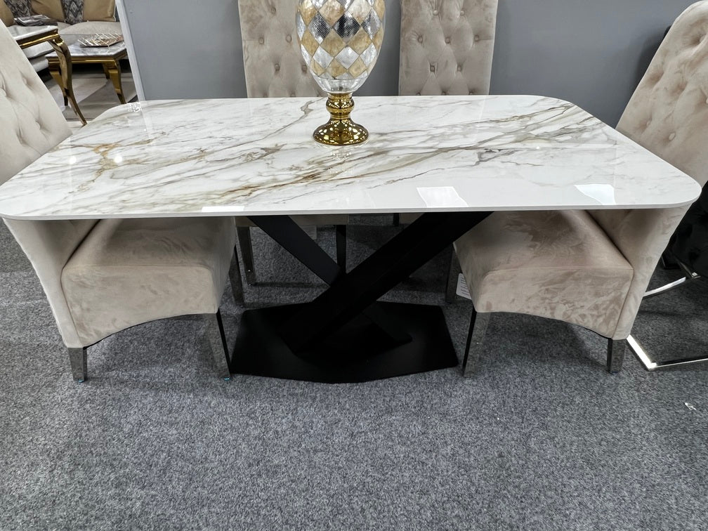 X Shape Cream Ceramic Dining Table 160cm