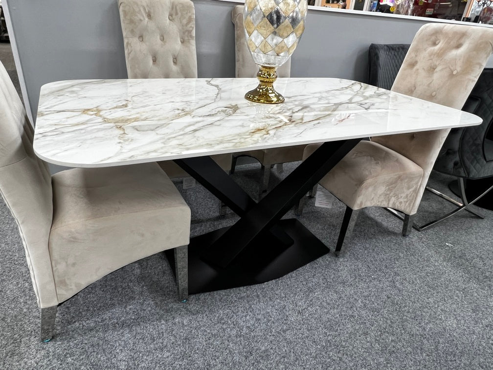 X Shape Cream Ceramic Dining Table 160cm