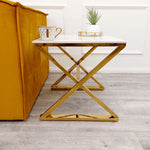 Load image into Gallery viewer, Zion Gold Lamp Table with Polar White Sintered Top
