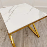 Load image into Gallery viewer, Zion Gold Lamp Table with Polar White Sintered Top
