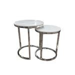 Load image into Gallery viewer, Cato Nest of 2 Tall Silver End Tables with Polar White Sintered Stone Top
