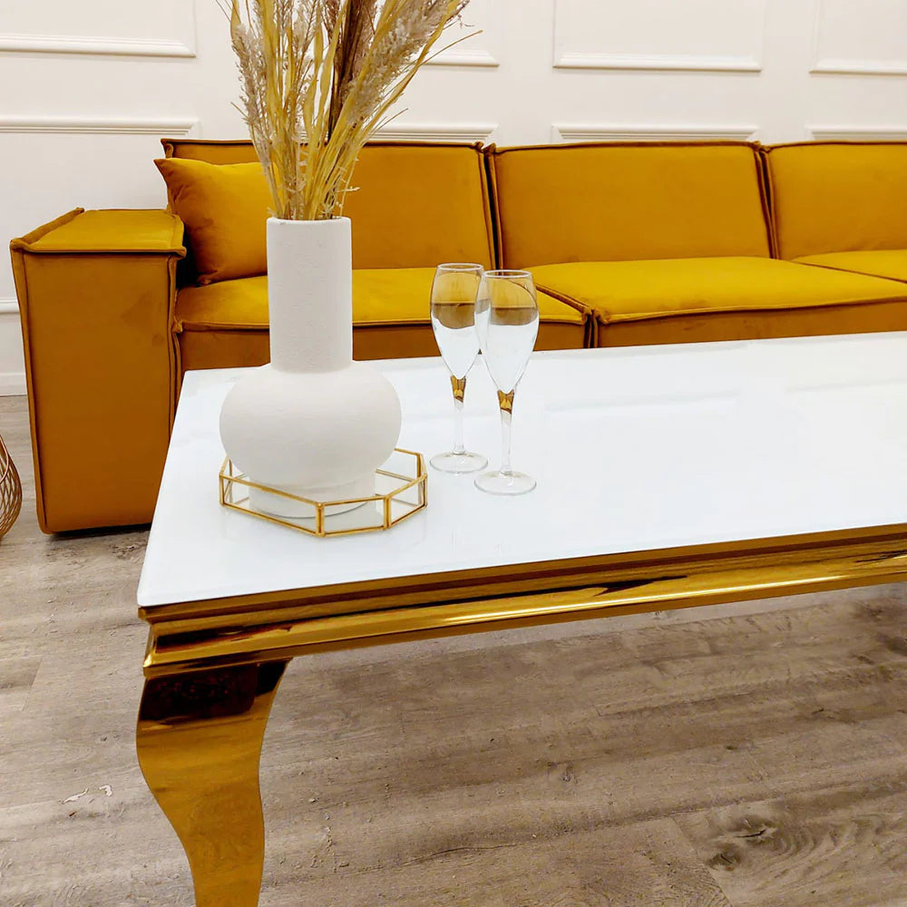 Louis Gold Coffee Table with White Glass Top