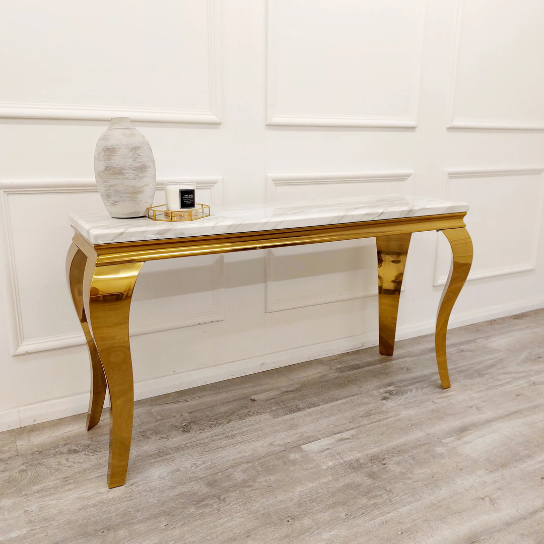 Louis Gold Console Table with Ivory Smoke Marble Top