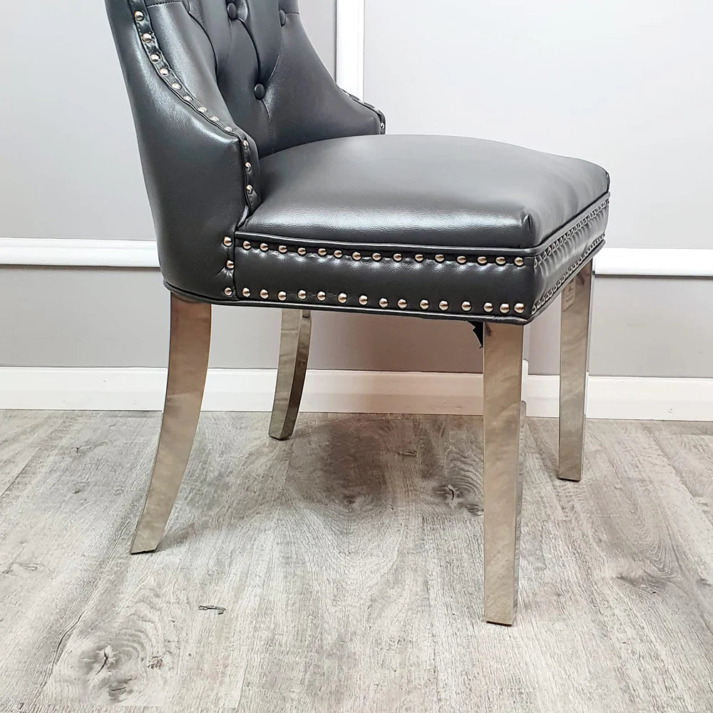 Mayfair Leather Dining Chairs ALL COLOURS Plain Back/Square Knocker