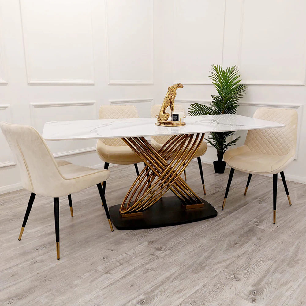 Orion Gold 1.8 Dining Table with Polar White Sintered Stone Top